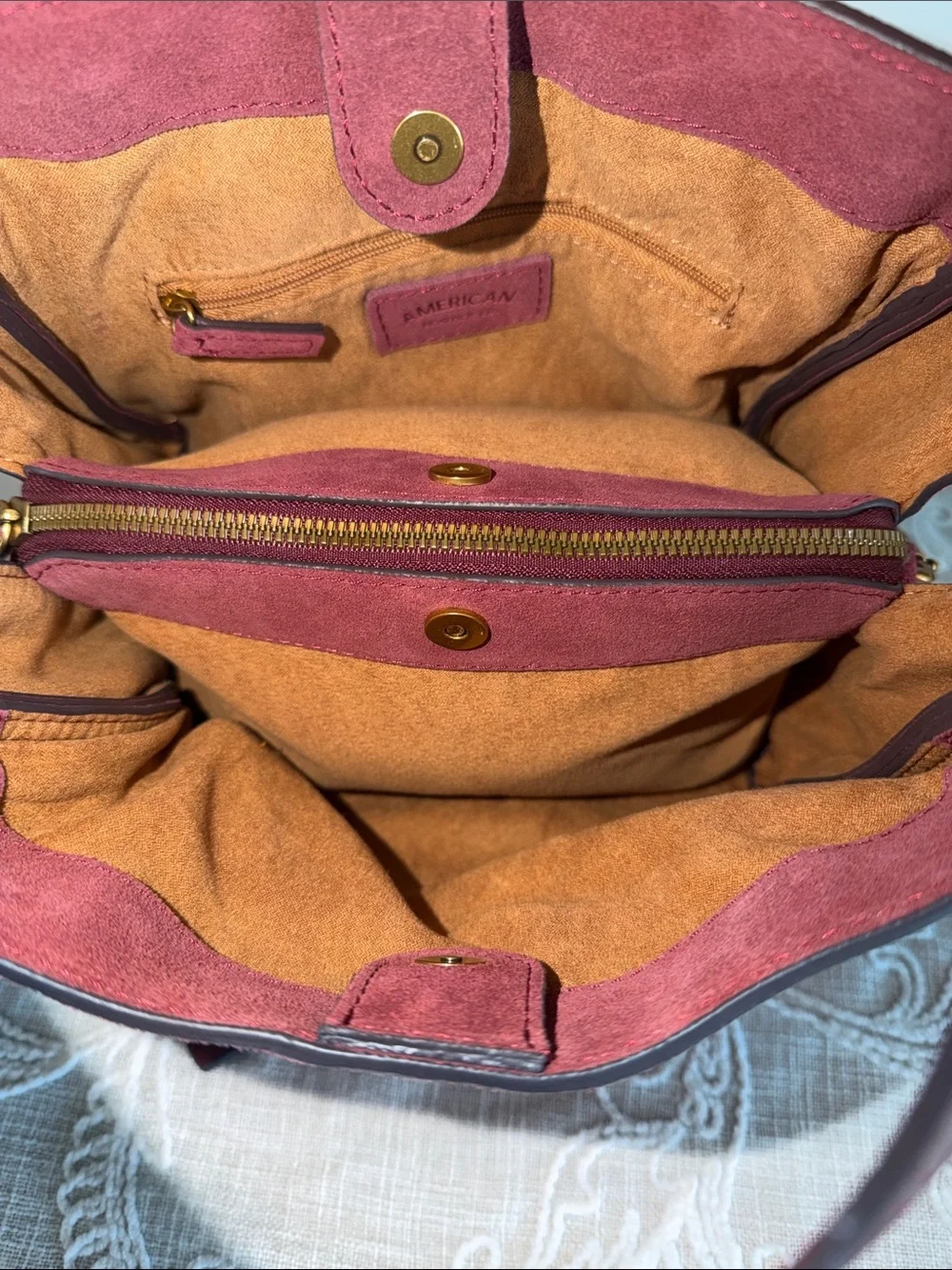 American Leather Co Auburn Suede w/Leather Strap/Handles & Trim Satchel.